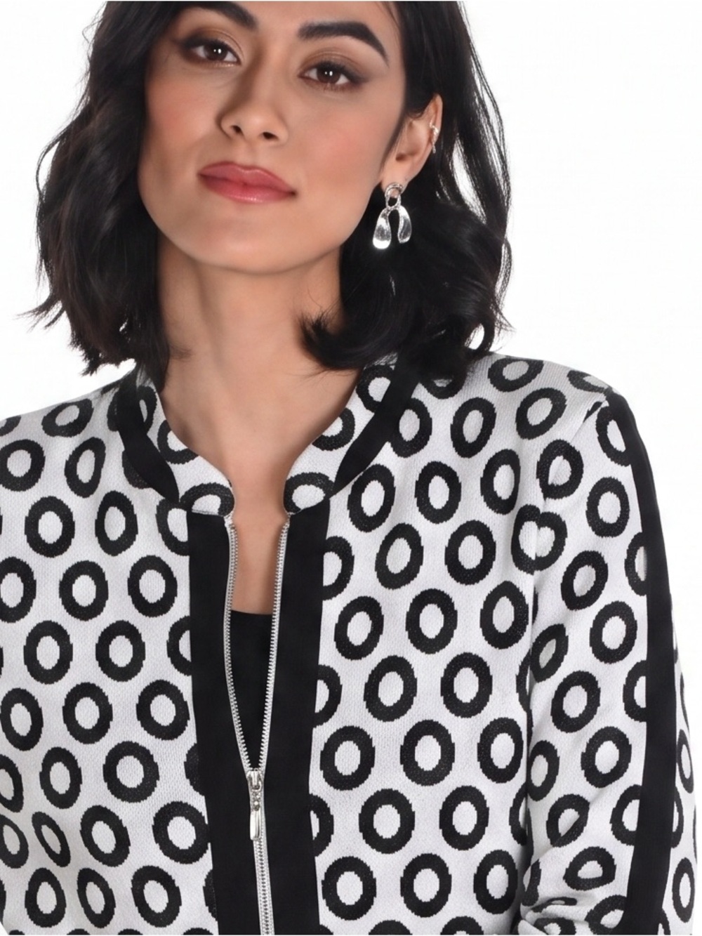 Joseph Ribkoff Black & White Circle-Print Zip Jacket - Size (10/M)